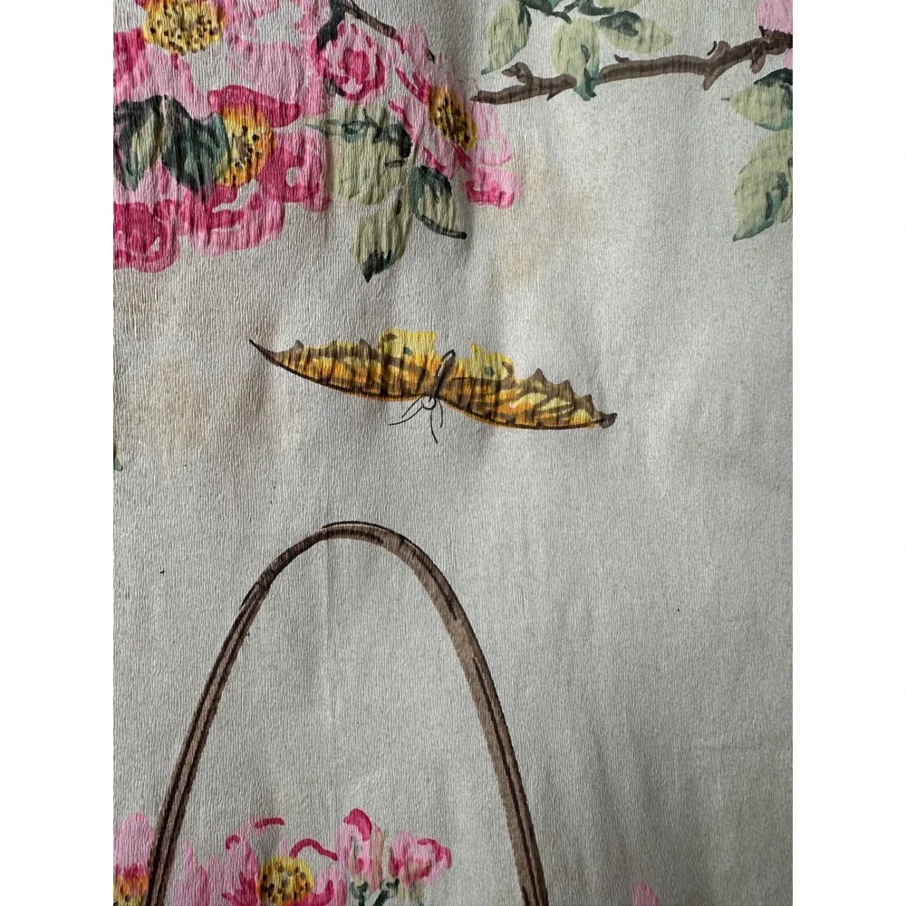 Vintage 50s Chinoiserie Paper Hand Painted Floral Basket Butterfly Wall Decor